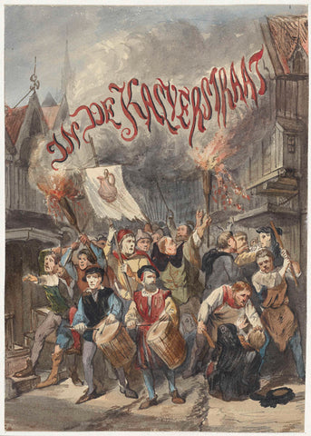 Design for the cover of In de Kalverstraat, van Johannes ter Gouw, 1866, Johan Coenraad Leich, c. 1861 - 1866 Canvas Print