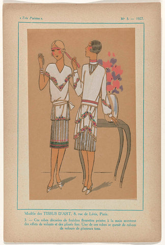 Très Parisien, 1927 No. 3, Pl. 3: Modèles des TISSUS D'ART - Ces robes décorées (...), G-P. Joumard, 1927 Canvas Print