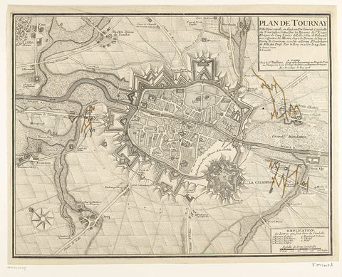 Map of Tournai, 1709, anonymous, 1708 - 1709 Canvas Print