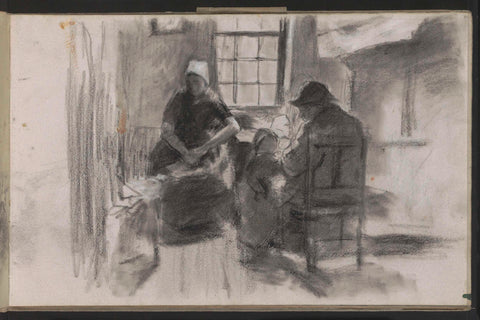 Man, woman and child in the interior of a farmhouse, Albert Neuhuys (1844-1914), 1854 - 1914 Canvas Print