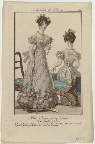 Petit Courrier des Dames, 1823, No. 181 : Robe de Tulle garnie de fleurs (...), anonymous, 1823 Canvas Print