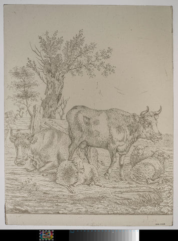 Diamond with cows and sheep in a landscape, Andries Melort, c. 1834 Canvas Print