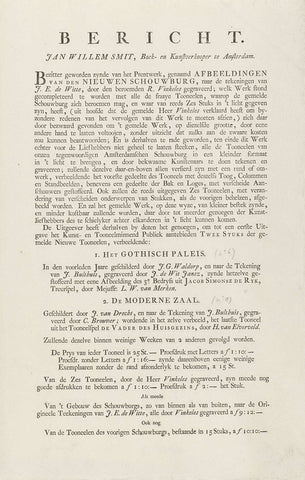 Message from the publisher about the edition of the first two plates of the series Toneeldecors van de nieuwe Amsterdamse Schouwburg, 1787, Jan Willem Smit, 1787 Canvas Print