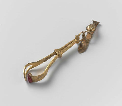 Rokop holder of gilded copper with hook and clamp, decorated with a motif of volutes and petals, anonymous, c. 1860 Canvas Print