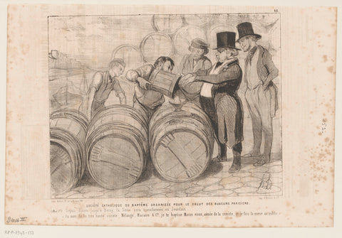 Caricature of the blessing of a wine barrel, Honoré Daumier, 1843 Canvas Print