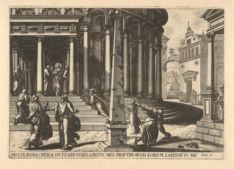 Christ in the colonnade of Solomon, Luke of Doetechum, c. 1572 Canvas Print