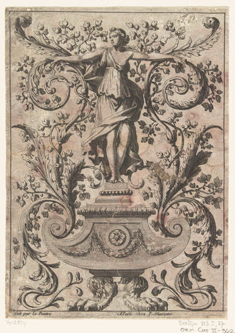 Standing woman on shield-shaped pedestal, Jean Lepautre, after 1666 - before 1716 Canvas Print