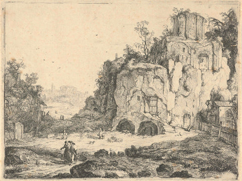 Landscape with the temple of Vesta in Tivoli, Jan van Noordt (1623-1676), 1645 Canvas Print