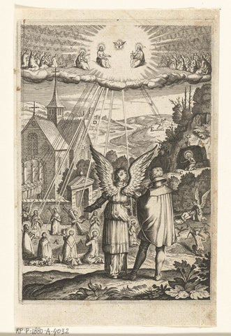 Emblem with angel showing man that he must live after the example of saints, Boetius Adamsz. Bolswert, 1623 Canvas Print