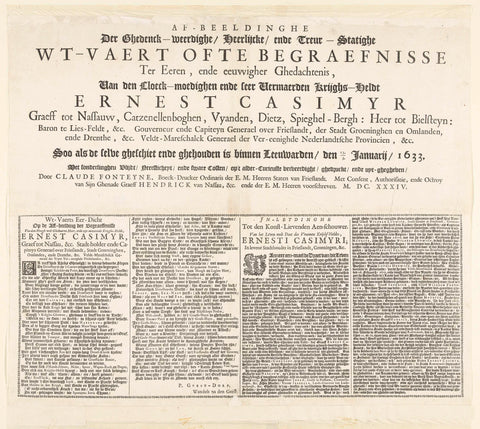 Text sheet with title and poem for the print series of the funeral of Ernst Casimir, Count of Nassau-Dietz in Leeuwarden, 1633, Claude Fonteyne, 1634 Canvas Print