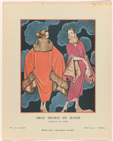 Gazette du Bon Ton. Art- Modes & Frivolités, 1923 - No. 2 : Deux heures du matin / Manteaux, by Worth, George Barbier, 1923 Canvas Print