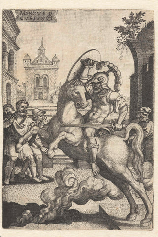 Marcus Curtius plunges into a gorge, Georg Pencz, 1535 Canvas Print