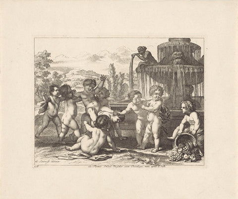 Putti at a Fountain, anonymous, c. 1670 - c. 1700 Canvas Print