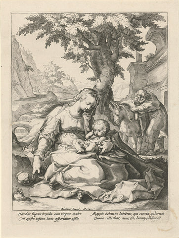 Rest on the Flight into Egypt, Jacob Matham (attributed to), 1589 Canvas Print