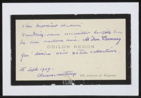 Business card to Andries Bonger, Odilon Redon, 1909 Canvas Print