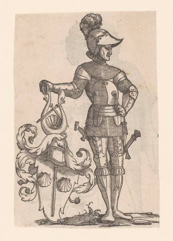 Knight beside a coat of arms, Monogrammist CW (Germany), anonymous, 1550 Canvas Print