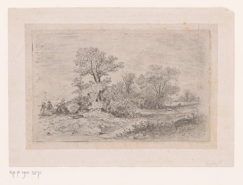 Landscape with two hunters, Alfred Hubert, 1840 - 1877 Canvas Print