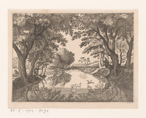 River view with swan hunt at Huningue, anonymous, 1628 - 1679 Canvas Print