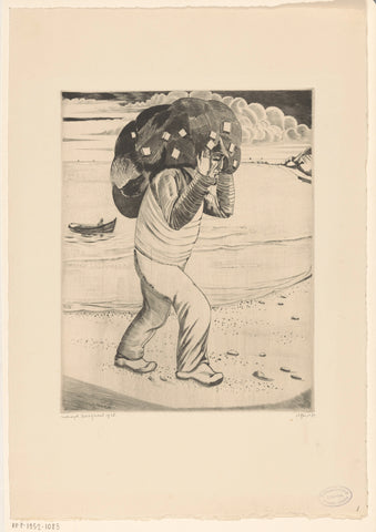 Man carrying fishing nets, Lodewijk Schelfhout, 1928 Canvas Print