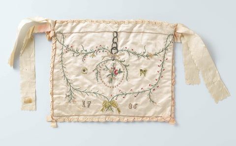 Frivolitétas in rectangular model of ivory-coloured satin, on which swinging flower branches embroidered, the intitals 'C' and 'W' and the year '1786', anonymous, 1786 Canvas Print