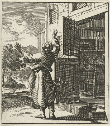 Man has left his study room to see outside the sky, Jan Luyken, 1689 Canvas Print