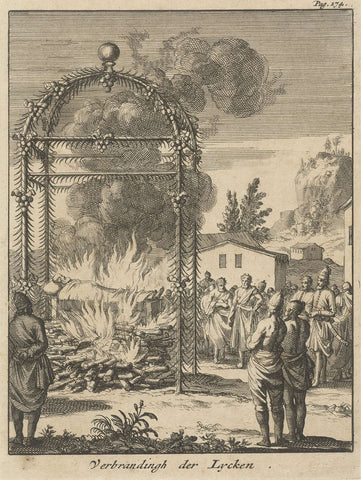 Ceremonial cremation at Ceylon, Jan Luyken, 1692 Canvas Print