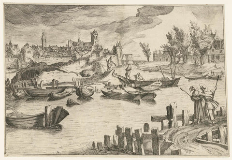 River Landscape with a City in the Background, Simon Frisius, 1605 Canvas Print