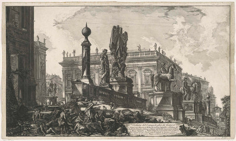 Piazza del Campidoglio van links gezien, Giovanni Battista Piranesi, 1748-1778 Canvas Print