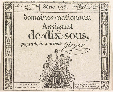 Asignate of 10 sous, 1793, Domaines nationaux, 1793 Canvas Print