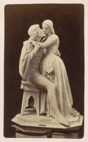 Statue of a kissing couple, possibly displayed at the World's Fair in Paris in 1889, anonymous, 1878 - 1890 Canvas Print