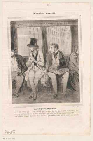 Caricature of two men in an omnibus, Honoré Daumier, 1843 Canvas Print