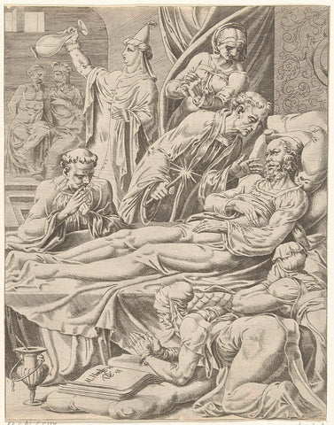 Deathbed of the rich man, Dirck Volckertsz. Coornhert, 1551 Canvas Print