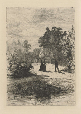 Gezicht op het standbeeld van Vondel in het Vondelpark, Johan Conrad Greive, c. 1847 - c. 1891 Canvas Print