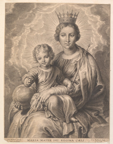 Mary with child and globe, Schelte Adamsz. Bolswert, 1596 - 1659 Canvas Print