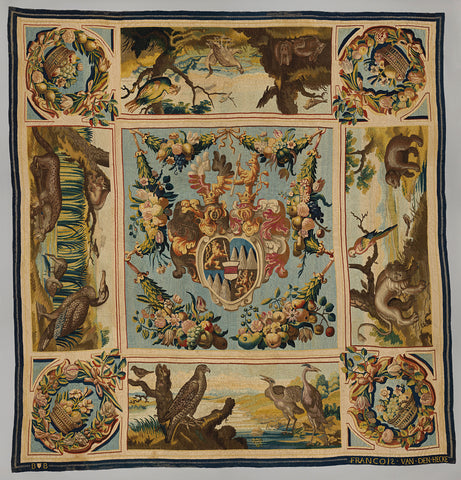 Tablecloth with the coat of arms of Johann Baptist Kaltschmidt von Eisenberg, secret council of Archduke Leopold Wilhelm, Frans I van den Hecke, c. 1646 - c. 1659 Canvas Print