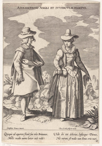 Couple, dressed according to English fashion, ca. 1610, Pieter de Jode (I), 1605 - 1610 Canvas Print