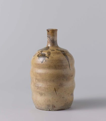 Sake bottle with a cream colored glaze with green spots, anonymous, c. 1600 - c. 1868 Canvas Print