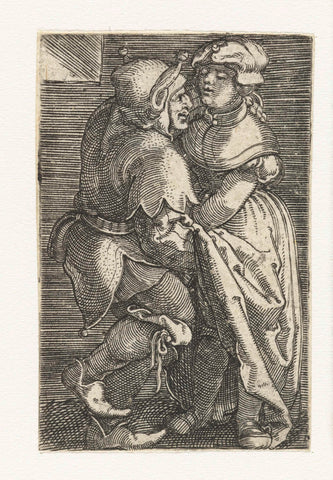 Jester with hand under skirts of girl, Barthel Beham (attributed to), 1512 - 1540 Canvas Print