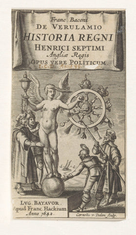 Naked Fortuna on globe turns the wheel of fortune around, Cornelis van Dalen, 1642 Canvas Print