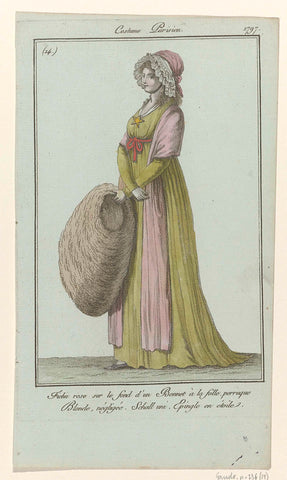 Journal des Dames et des Modes, Costume Parisien, 10 December 1797, (14) : Fichu rose sur le fond (...), anonymous, 1797 Canvas Print