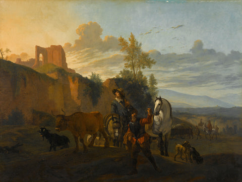 Italian Landscape with Soldiers, Karel du Jardin (copy after), 1652 - 1700 Canvas Print