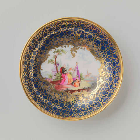 Saucer with a couple in a landscape, Kaiserliche Porzellanmanufaktur, c. 1765 - c. 1770 Canvas Print