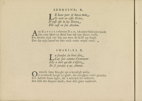 Quatrains in the performances of Sedruinea R. and Amarilea R., Crispijn van de Passe (II), 1640 Canvas Print