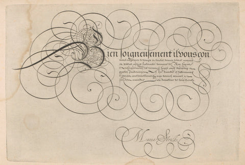 Schrijfvoorbeeld met kapitaal B, Hans Strick, 1618 Canvas Print