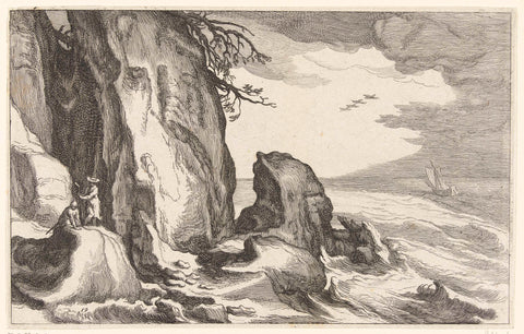 Landscape with rocks on the coast, Boëtius Adamsz. Bolswert, 1614 Canvas Print