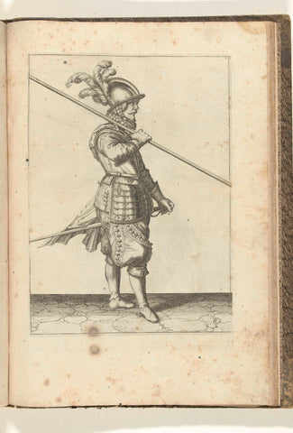 Soldier wearing his skewer on his right shoulder, the point angled diagonally to the ground (no. 11), ca. 1600, Jacob de Gheyn (II) (workshop or), 1597 - 1608 Canvas Print