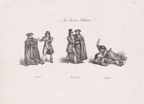 Cartoon of the alliance concluded between the Roman clerical party and the liberal party against the Dutch government, 1828, anonymous, 1828 Canvas Print