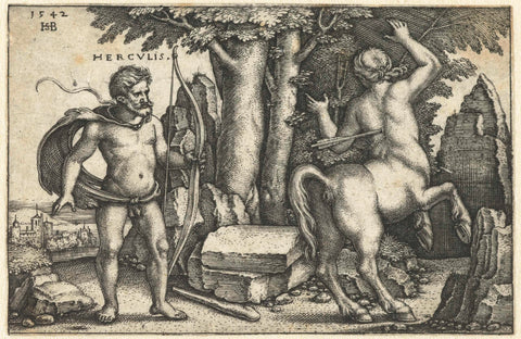 Hercules doodt Nessus, Hans Sebald Beham, 1542 Canvas Print