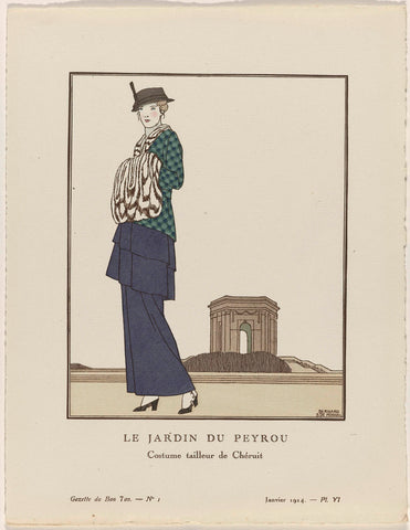 Gazette du Bon Ton, 1914 - No. 1, Pl. VI: Le Jardin de Peyrou / Costume tailor by Chéruit, Bernard Boutet de Monvel, 1914 Canvas Print