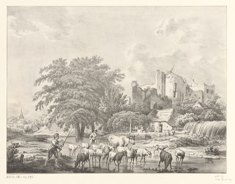 Herd of cattle at ruin of Brederode Castle, Christiaan Josi, 1821 Canvas Print